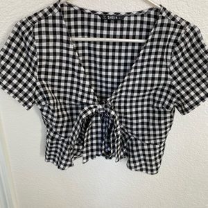 Tie-Front Checkered Blouse